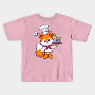 Cute Chef Fox Holding Money Cartoon Kids T-Shirt